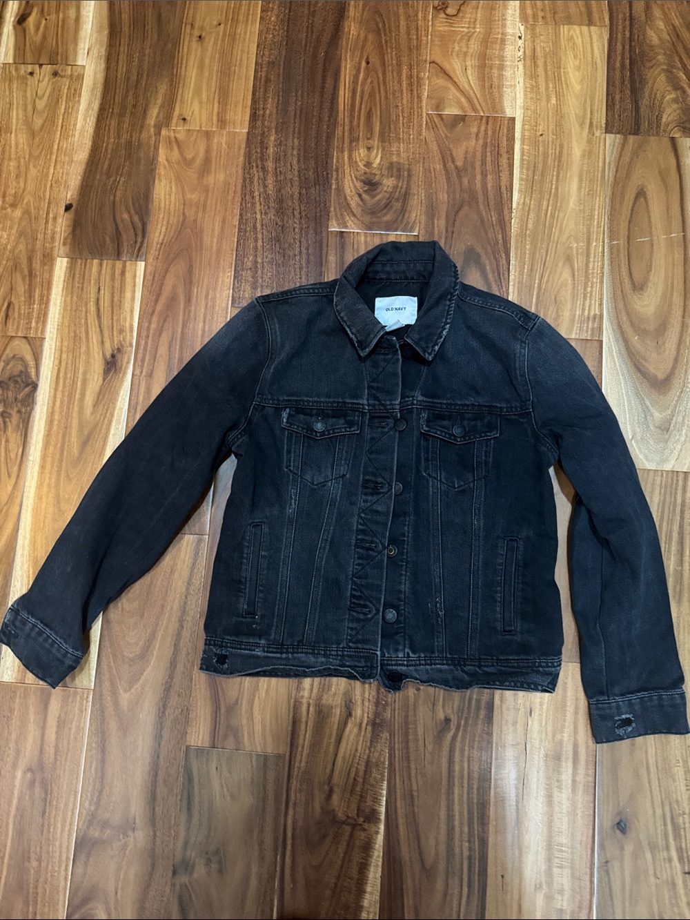 Old Navy Distressed Black Denim Jean Jacket